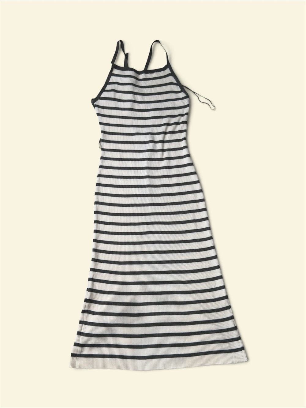 Freshman Women’s Striped Halter Maxi Dress - White & Black